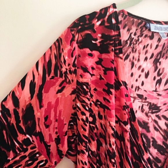 Jennifer Lopez Plus 1X Wrap Animal Print Coral Fuchsia Ruched Surplice Blouse - Picture 10 of 16